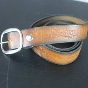 Dodge Stamped Brown Leather Belt Men Silver Buckle 1.5 inch Wide Western Large